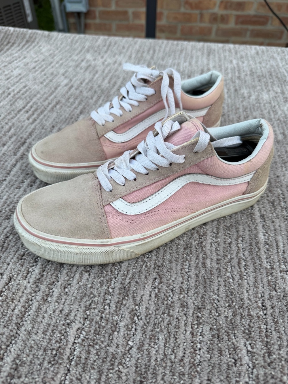 Vans Old Skool Pink Tan Suede Canvas Skate Shoes Womens Size 9 Mens 7.5